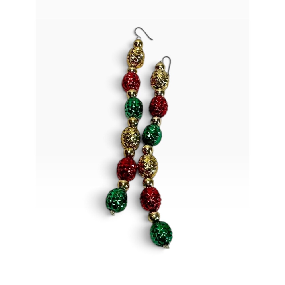 Christmas Bead 6" Drop Earrings Multi Color Statement Holiday Dangle
